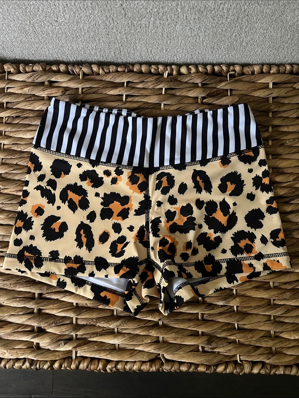 The Barbell Cartel Leopard Print High-Waist Women’s Gym Shorts - Beige/Black - Picture 2 of 3